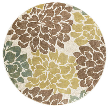 Molly Transitional Floral Ivory Round Area Rug, 8' Round