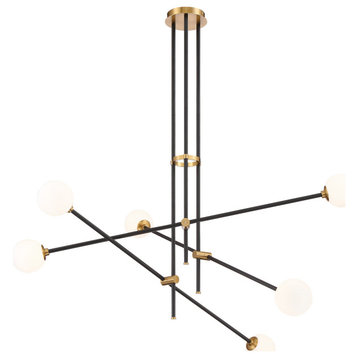 Kovacs P8151 Cosmet 6 Light 41"W Abstract Chandelier - Coal / Aged Brass