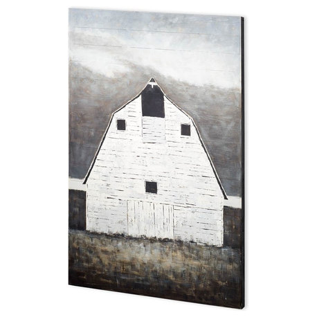 Sawmill Creek Farmhouse White Barn Original Hand Painted on Wood Oil Painting