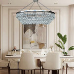 LightUpMyHome - Celeste Extra Large Glass Crystal Chandelier Brushed Nickel Flush or Chain Mount - Hundreds of large and small clear glass drop crystals surround this beautiful, grand chandelier. With 12 lights and a round frame this chandelier is sure to light up your home. Now with 2 mounting options for added versatility. Hang by chain or hang semi flush to the ceiling. All the hardware is provided to hang it either way.