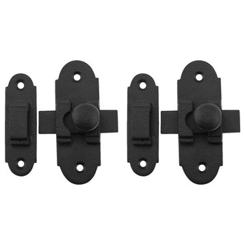 Slide Style Cabinet Latch Black Iron 3 1/4 Inch x 1 1/4 Inch Pack of 2