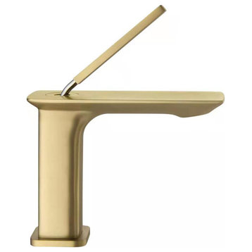 Single Level Handle Solid Brass Bathroom Faucet, Brush Gold