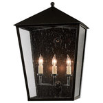 Currey and Company - Currey and Company 5500-0010 Bening - Three Light Outdoor Wall Sconce - The large version of the Bening Outdoor Wall SconcBening Three Light O Midnight/Black Clear *UL Approved: YES Energy Star Qualified: n/a ADA Certified: n/a  *Number of Lights: Lamp: 3-*Wattage:60w Candelabra bulb(s) *Bulb Included:No *Bulb Type:Candelabra *Finish Type:Midnight