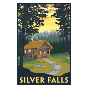 Silver Falls State Park Oregon Raven Print Midcentury