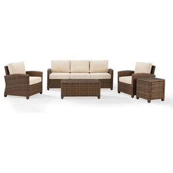 Bradenton 5-Piece Outdoor Wicker Sofa Conversation Set, Cushions Sand