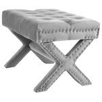 Inspired Home - Paola Velvet Button Tufted Silver Nailhead Trim X-Leg Ottoman, Light Gray - Our X-leg ottoman adds a gentle sophistication in the confines of your living room, bedroom or entryway. Featuring a button tufted high density foam cushioned seat and decorative nail head trim with solid birch X-legs, this elegant accent piece provides both functionality and a focal point of color and style that seamlessly blend with your main furniture to create a dynamic and cozy interior space to come home to.FEATURES: