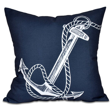 Anchored, Geometric Print Pillow, Navy Blue, 18"x18"