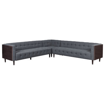 Warnock Mid-Century Modern Fabric Tufted Sectional Sofa Set, Charcoal + Brown