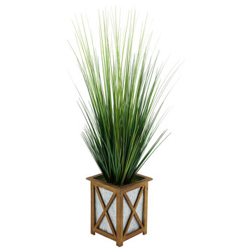 Artificial 46-inch Grass in Brown Crisscross Wood/Metal Planter