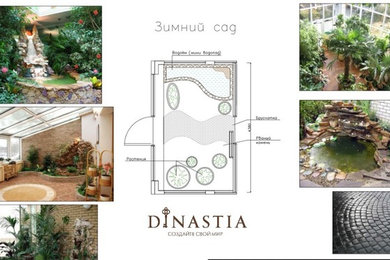 Пример оригинального дизайна: участок и сад среднего размера, зимой на внутреннем дворе в современном стиле