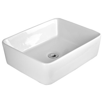 Havasu White Ceramic Rectangular Vessel Bathroom Sink, pop up drain