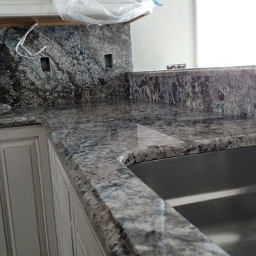 Blue Flower Granite Full Height Splash Kitchen