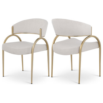 Privet Dining Chair (Set of 2), Beige, Brushed Brass Finish