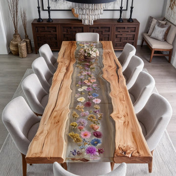 Olive Wood Epoxy Table – Transparent Resin with Botanical Inclusions