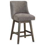 OSP Home Furnishings - Granville 26" Swivel Counter Stool With Gray Legs, Charcoal Fabric - Enjoy a modern contemporary design that is both attractive and comfortable. Ideal for a counter height kitchen island or any casual eating area. The padded, well-positioned back and seat detailed with tailored nailhead trim, make this counter stool a must-have solution as active seating. Full swivel motion just right for conversation and eating plus dependable 100% Polyester fabric paired with solid wood frame make this design durable and beautiful. Some assembly required.