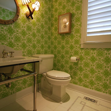 Lime Green and White Wallpaper Coastal Powder