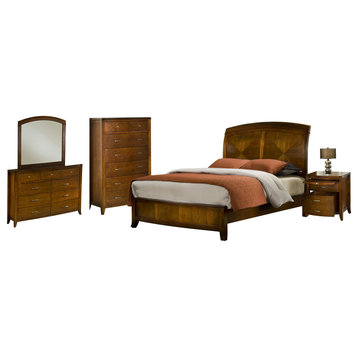 Viven 5PC Full Bed, Nightstand, Dresser, Mirror & Chest Set in Spice