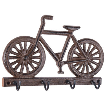 Bike Bicycle Key Quad Wall Hooks Cast Iron Rustic Antiqued Brown