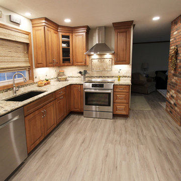 Traditional Kitchen with Quartz Countertop, Window Seat and Coffee Bar