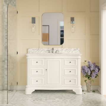 Katherine 48" Bath Vanity, White, Carrara Marble