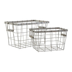 Rectangular Wire Baskets with Handles - Set of 2 - Baskets