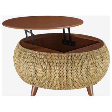 Gallerie Decor Bali Breeze Round Transitional Wood Coffee Table in Natural
