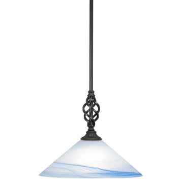 Elegante 1-Light Mini Pendant with Hang Straight Swivel, Matte Black/Blue Swirl