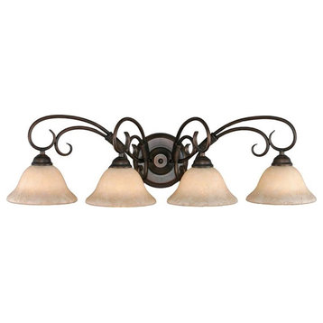 Homestead 4 Light Bath Vanity in Rubbed Bronze with Tea Stone Glass