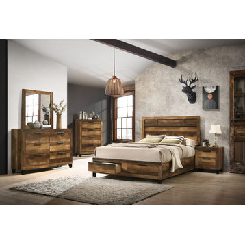 ACME Morales Rectangular Wooden Dresser with 6 Drawers in Rustic Oak