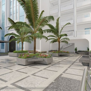 Palm Tree Landscape Design Ideas Modern For Small Front Yards, 3D Scene