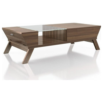 Bowery Hill Contemporary Wood Coffee Table with Storage in Walnut