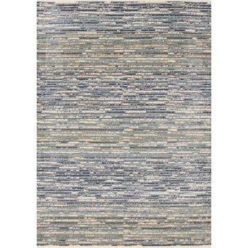 Cali Collection Blue White Distressed Texture Banded Rug, 5'3"x7'7"