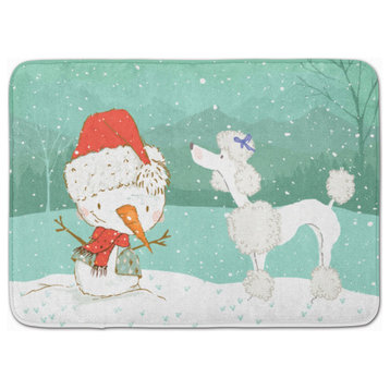 White Poodle Snowman Christmas Machine Washable Memory Foam Mat