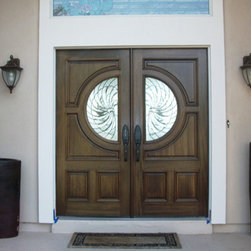 Decorative Glass Mahogany Double Door (PL69) - Front Doors