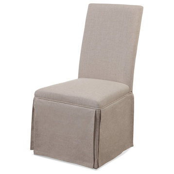 Natural Beige Upholstered Skirted Wood Base Dining Chair