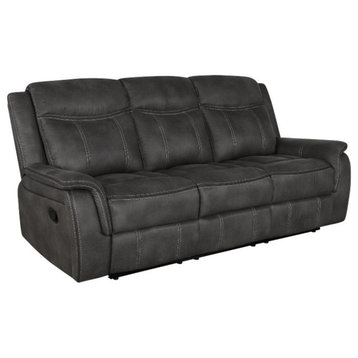 Coaster Lawrence Faux Leather Upholstered Tufted Back Motion Sofa Charcoal