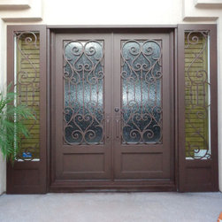 Biscay - Front Entry Iron and Glass Doors with panels - Front Doors