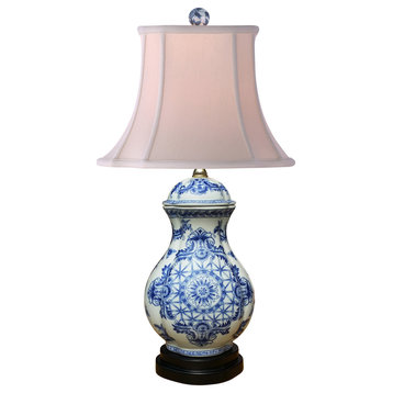 Blue and White Oval Table Lamp