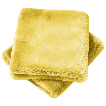 Heavy Faux Fur Throw Pillow Covers 2pcs Set, Sunshine Yellow, 20''x20''