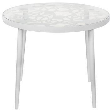 Devon Glass Top Outdoor Aluminum 23" End Table, White