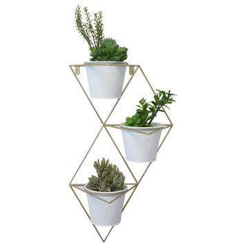 Hanging Planter Vase and  Geometric, White and Brass