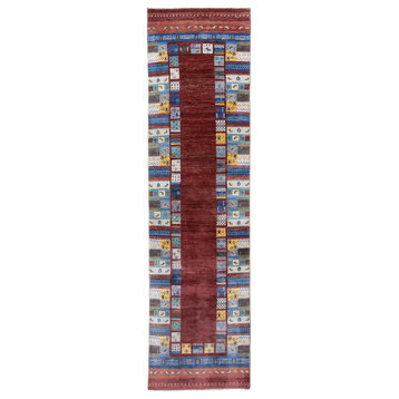 Oriental Rug Gabbeh Loribaft 9'11"x2'8" Hand Knotted Carpet