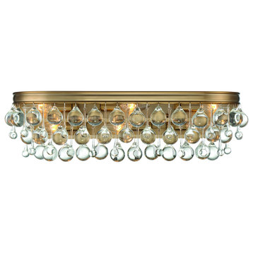 6 Light Vibrant Gold Transitional Bathroom-Vanity Light Draped In Clear Glass Dr