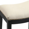 Wilson Wooden Bar Stool, Black Lacquer With Natural Linen Upholstery