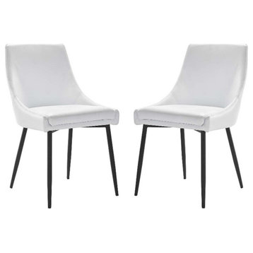 Modway Viscount 19" Modern Faux Leather Dining Chairs in Black/White (Set of 2)