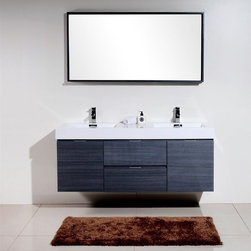 60 inch Wall Mount Double Sink Modern Bathroom Vanity Gray Oak Finish - Bathroom Vanities And Sink Consoles