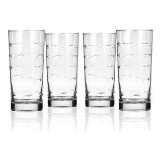 School of Fish Highball Drinking Glass 15 Ounce, Set of 4 - Beach Style -  Cocktail Glasses - by Rolf Glass