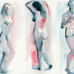 Three Women Pink And Blue Watercolor - Fine Art Prints