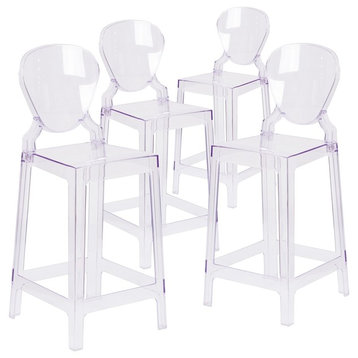 Ghost Counter Stools, Transparent Crystal With Tear Back, 25", Set of 4