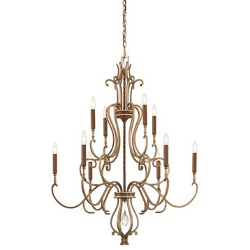 Metropolitan Magnolia Manor 10-Light Chandelier in Pale Gold With Distressed B